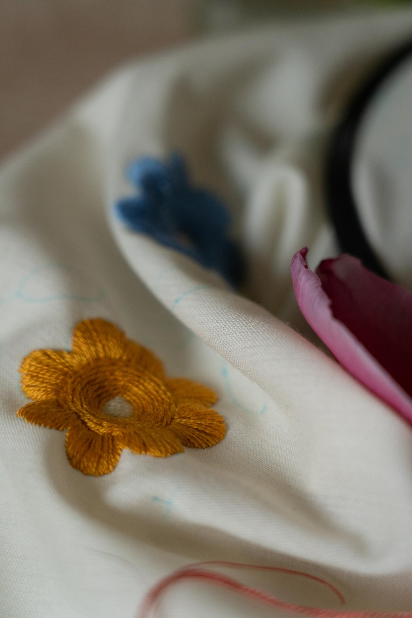 close-up satin stitch flower